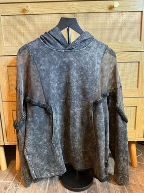 BiBi Distressed Charcoal Gray Hoodie Sweater